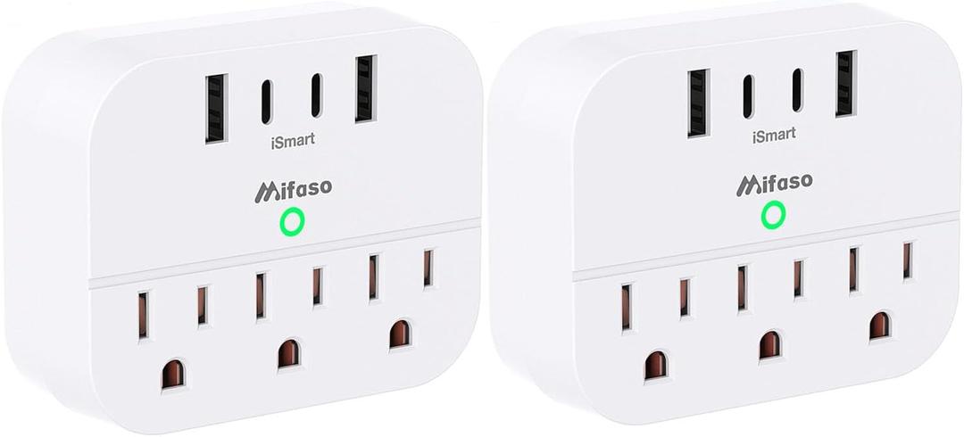 2 Pack Cruise Ship Essentials, Cruise Power Strip with Foldable Plug, Travel Essentials with USB C, Outlet Extender No Surge Protector, Multi Plug Wall Outlet, Outlet Adapter Japan Plug Adapter (White)