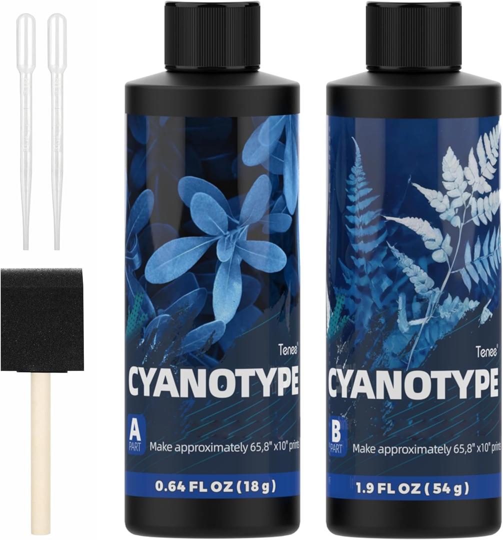 16oz Art Cyanotype Chemicals Kit for Photographic Blueprints, Cyanotype Sensitizer Dye Powder, Sun Printing Kit for Paper, Fabric, Wood, Leather, Canvas, Pre-Coated Paper for Creative Projects