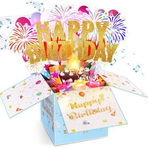 Large Pop Up Birthday Cards with Blowable Lights and Music,1-100 Ages Funny Happy Birthday Cards 3D Greeting Cards Special Birthday Gifts for Kids Teens Women Men Son Daughter