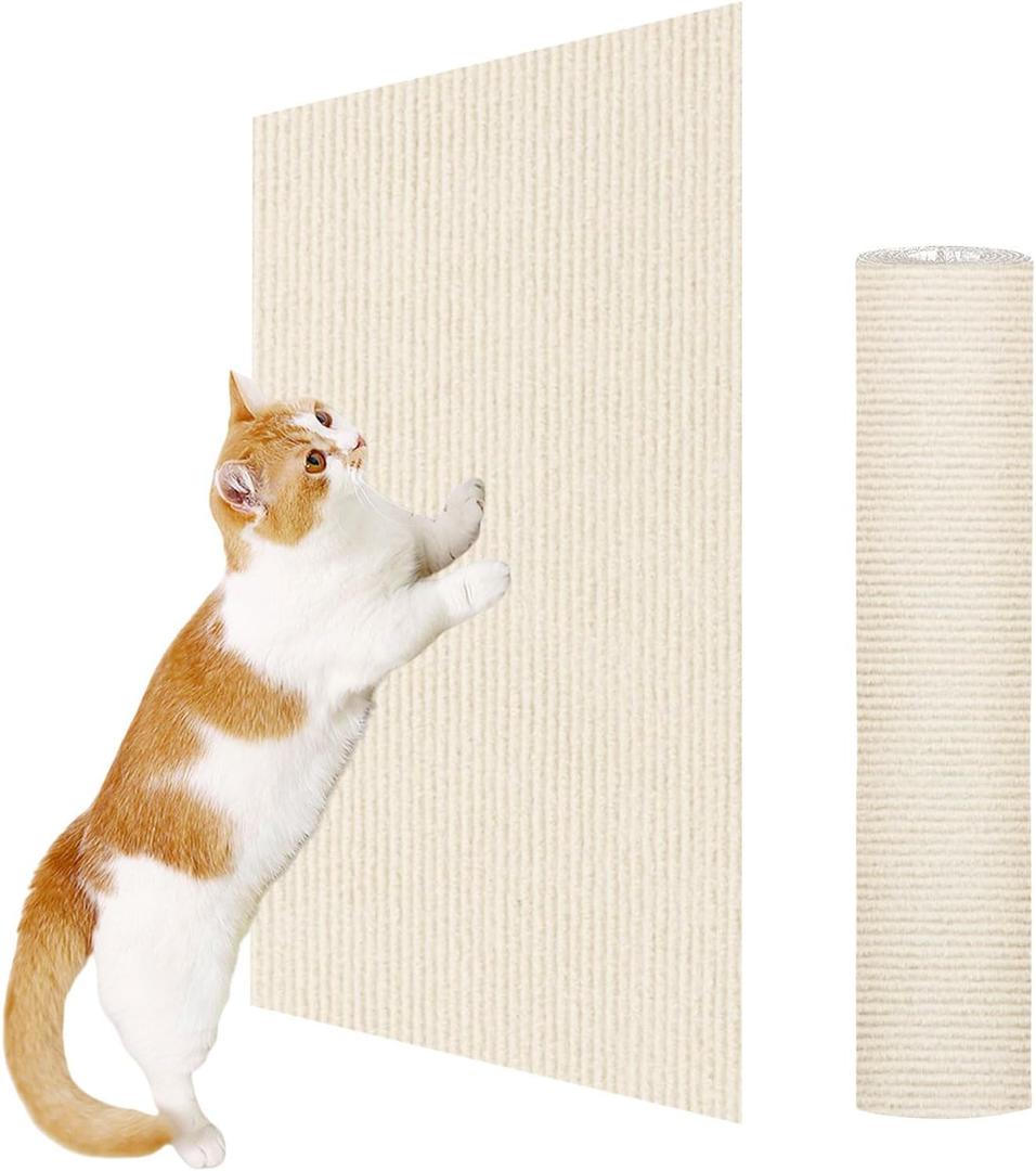 23.6x15.8 Cat Wall Scratcher Mat with Nano Tape,Anti Cats Scratch Furniture Couch Carpet Corner Protector for Indoor,Trimmable Cat Scratching Pad Board Sofa Replacement (Cream White)