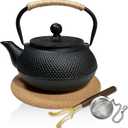 Japanese Cast Iron Teapot,Cast Iron Tea Kettle Stovetop Safe, Tea Kettle with Stainless Steel Infuser,For Wood/Campfire/Gas Stove Top(22 oz/650 ml,Black)