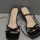 Goderci Kitten Heels with Bow Strappy Heels for Women Square Open Toe Mid Heeled Sandals(6.5, Black)