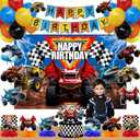 Monster Truck Birthday Party Decorations Racing Balloon Arch kit Happy Birthday Banner Monster Truck Honeycomb Centerpieces Hanging Swirls Backdrop Cake Topper