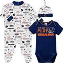Gerber NFL Baby Boys' 3-Piece Bodysuit, Sleep 'n Play, & Cap Set (Team Bears)