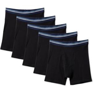 Amazon Essentials Men's Breathable Cotton Underwear Boxer Briefs, Tag-Free, Pack of 5, Medium, Black