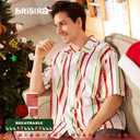 BRISIRA Mens Christmas Shirt Santa Claus Hawaiian Ugly Collared Short Sleeve Printed Button Party Casual Regular Fit S - 6XL (Large)