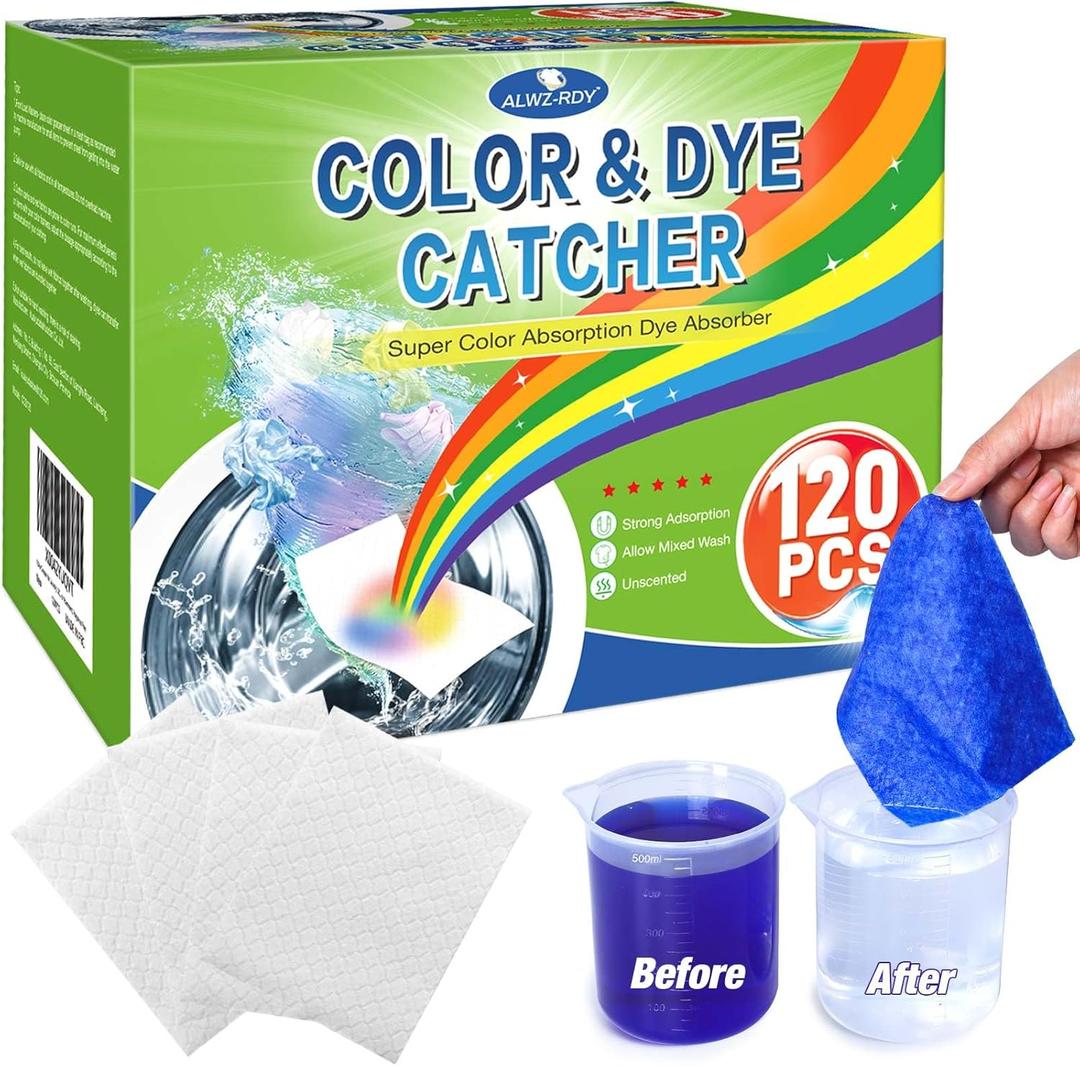 Color Dye Catchers for Laundry 120ct, Super Absorption Color Trapping Sheets Allow Mixed Wash, Dye Guard Grabber Sheets for Home or School, Maintain Original Color of Clothing, Fragrance Free, White
