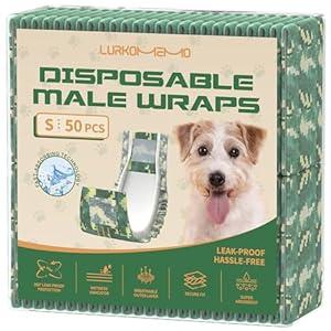 LURKOMEMO Dog Diapers Male,50 Count Small Male Dog Diapers Disposable for Doggie & Puppy,Ultra Absorbent Male Dog Wraps,Belly Bands for Male Dogs with Wetness Indicator(S Same as Other Brands' XS)