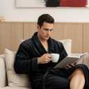 NY Threads Mens Robe, Luxury Plush Fleece Mens Bathrobe, Spa Bath Robe for Men (Large-X-Large (Pack of 1), Black)