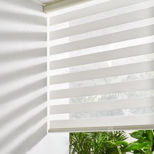 Persilux Cordless Zebra Blinds for Windows Free-Stop Roller Windows Shades (34" W X 47" H, Cream) Dual Layer Light Control for Day and Night, Light Filtering Sheer Shades for Home, Bedroom