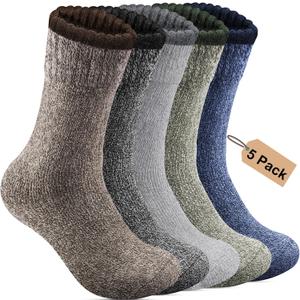 5 Pack Merino Wool Socks - Men's Winter Warm Thermal Hiking Socks for Camping and Cozy Wear (7-13, Multicolor)