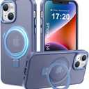 Compatible with iPhone 13/14 Case with Magnetic Ring Stand, Military Drop Protection, Anti-Scratch/Anti-Fingerprint Translucent Matte Phone Case for iPhone 13/14 (Light Blue)