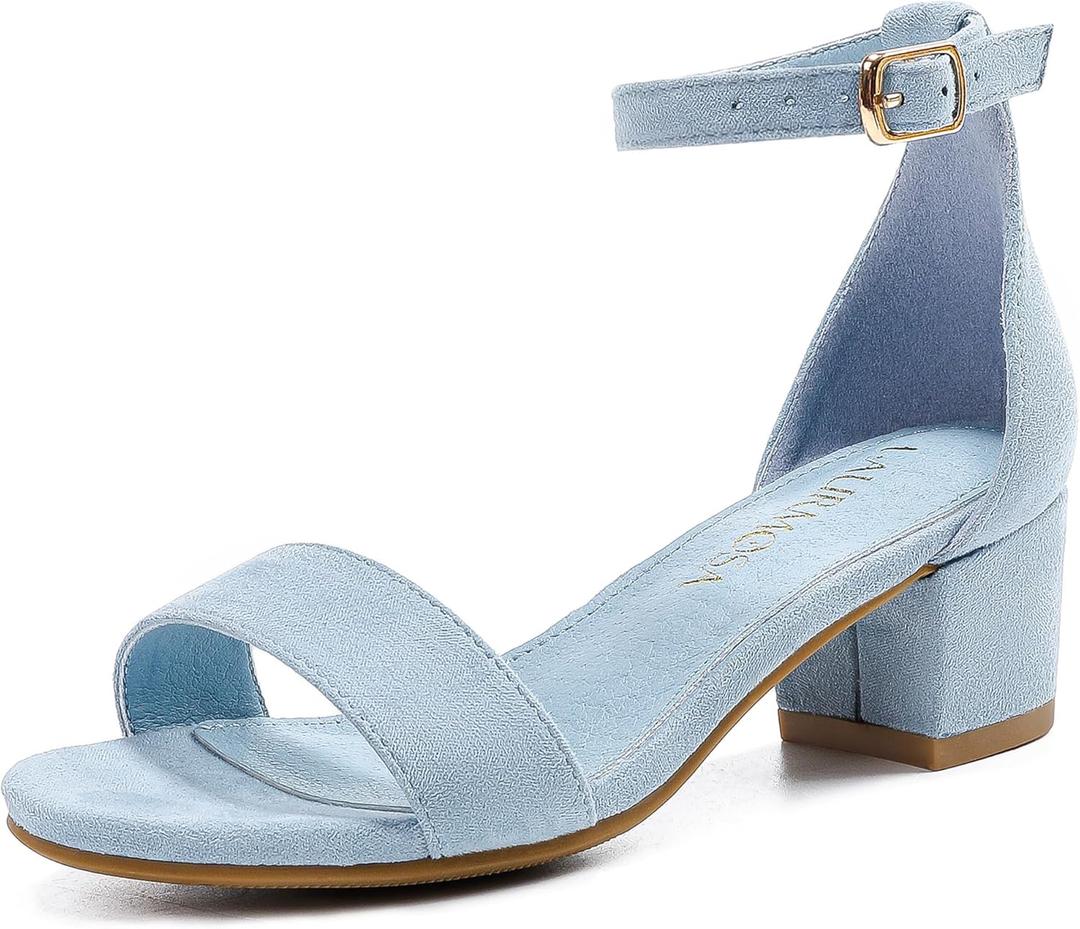 Girls High Heels Sandal for Girls Open Toe Ankle Buckle Strap Dress Shoes for Little Big Kids in Wedding Party Block Chunky Pump Sandals (Honorable Suede Blue) 1 Big Kid
