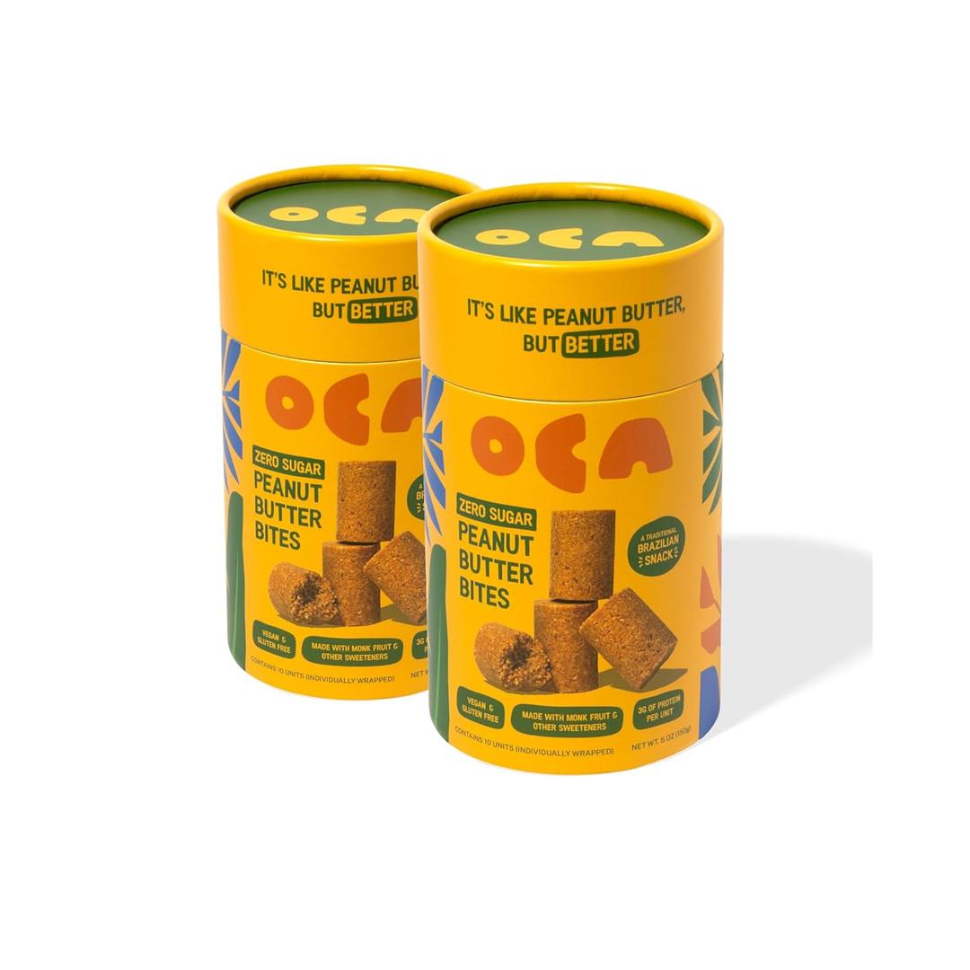 OCA Sugar-Free Peanut Butter Bites - 2 pack - 20 Individual Servings - Organic ingredients and 30g of Protein per pack. Vegan, Gluten-Free, Keto-Friendly, Low Carb, Plant-Based Protein, Only Three Ingredients - 10oz