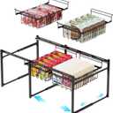 iSPECLE Freezer Organizer - Fits 14.8 to 16 Cu.Ft Large Deep Freezer, 4 Pcs Hanging Bins and 2 Tier Rack Divided Space into 3 Layers, Easy Slide to Get All Food, Black
