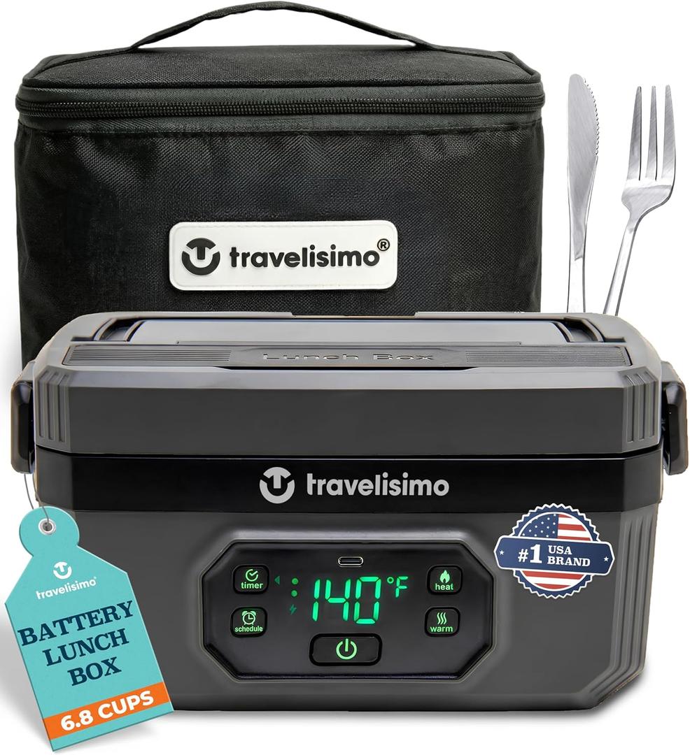 TRAVELISIMO Heated Lunch Box Cordless 1.6L  Electric Lunch Box Battery Powered, Portable Food Warmer for Travel & Work, Rechargeable Lonchera Elctrica Porttil Para Calentar Almuerzo (Gray)
