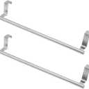 14.37" 2-Pack Stainless Steel Kitchen Towel Holder with Clean Look, Over The Cabinet Towel Holder for Daily Dish Towels, Kitchen Towel Rack Over Cabinet Door for Kitchen Organization