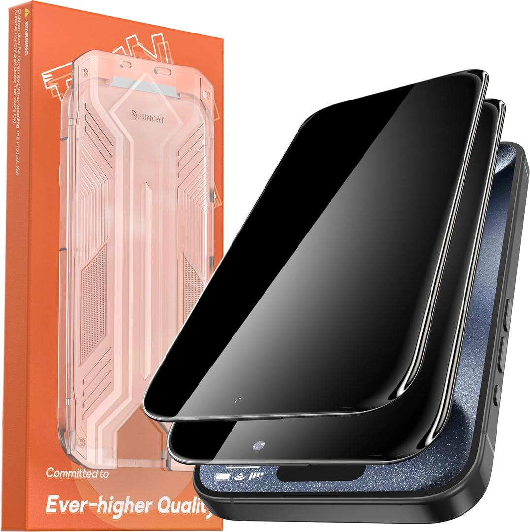 2 x 2 Pack for iPhone 15 Pro Max Privacy Screen Protector Tempered Glass:9H+ Durable, Auto Positioning, Bubble Free, High Definition, Easy Installation