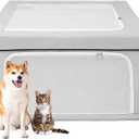EHEYCIGA 42x42x26 Inches Puppy Playpen with Top Cover for Dogs & Cats Indoor or Outdoor - Dog Playpen with Door, Dog Fence for Small Animal with Heavy-Duty Oxford & Steel Frame, Sliver Grey