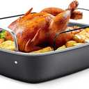 Nonstick Turkey Roasting Pan with Rack - 17x13 Inch Extra Large Roaster Pan, Deep Turkey Tray for Oven, U-Shaped Rack, Wider Handles, Ideal for Ovens, Thanksgiving, and Christmas