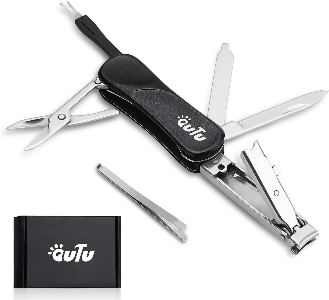 OUTU Keychain Nail Clippers Multitool, 7 in 1 EDC Utility Tool with Nail Clipper, Scissors, Gifts for Him Men Husband Dad Boyfriend (Black)