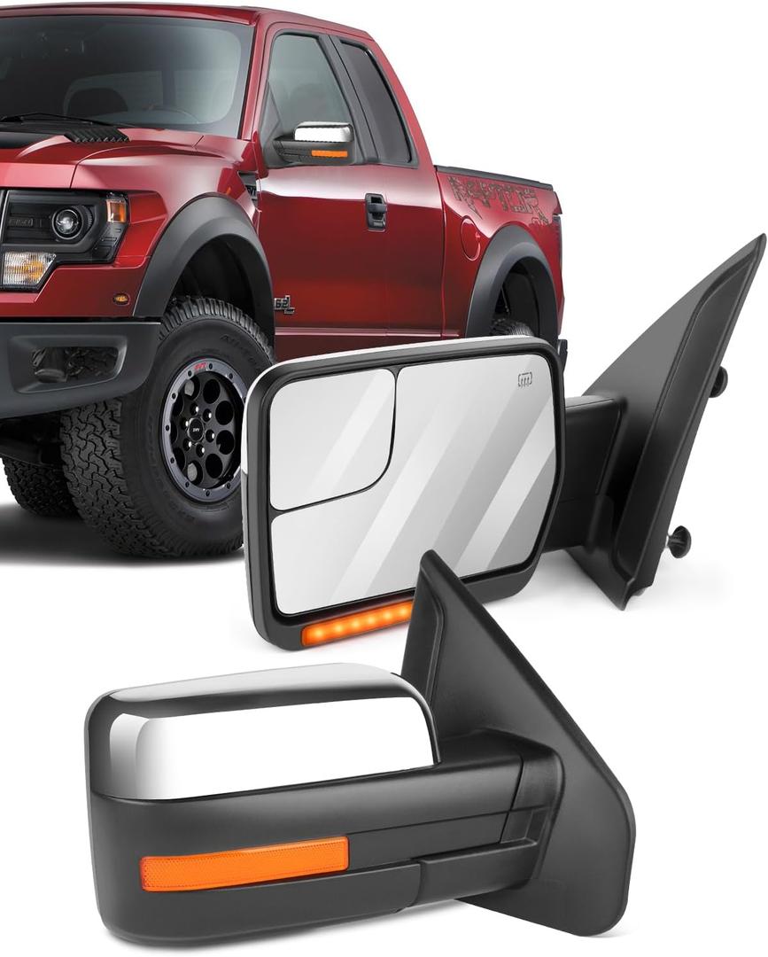ECCPP Pair Set Replacement fit for Ford for F-150 2007-2014 Chrome Towing Mirror Power Heated Puddle Light Turn Signal Side View