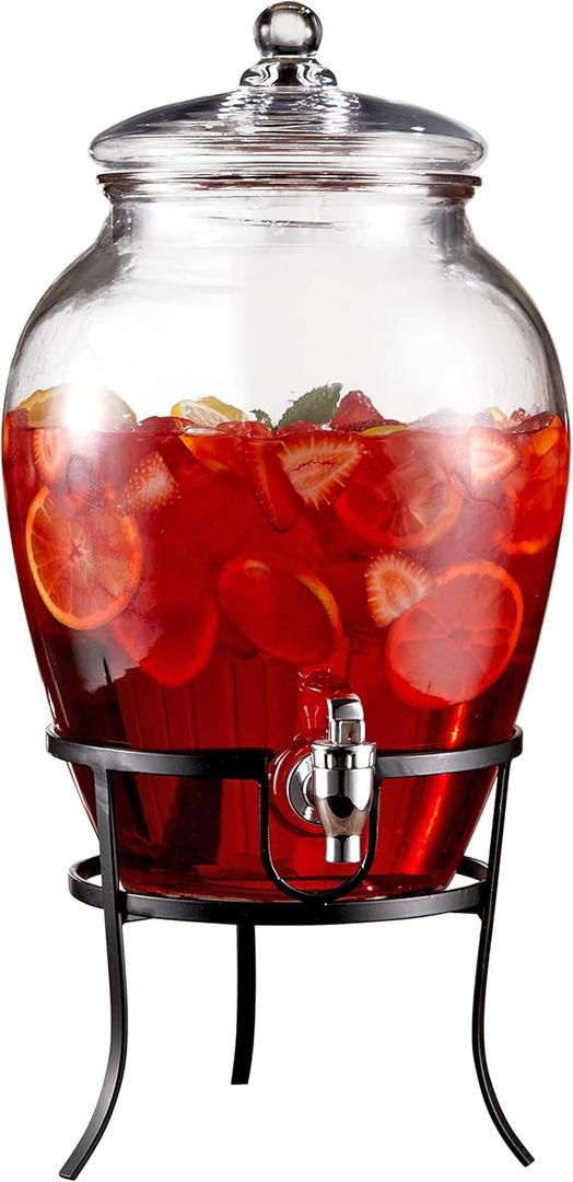 Style Setter Beverage Dispenser Cold Drink Dispenser Glass Jug, Metal Stand & Leak-Proof Acrylic Spigot Great for Parties, Weddings & More (2.64 Gallon)