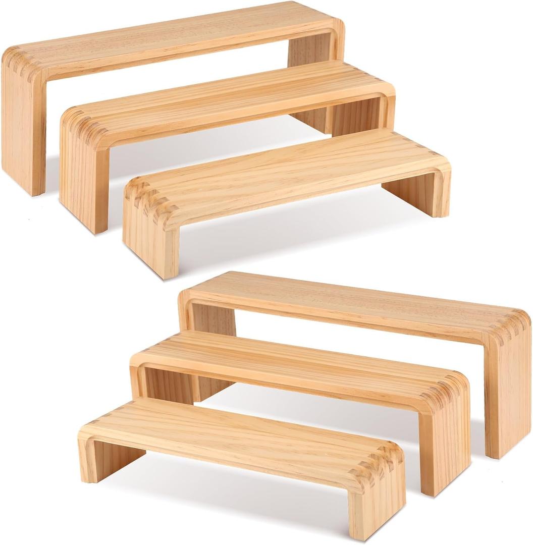 2 Sets, 6 PCS Total, Wood Risers Display Stand, Cupcake Dessert Cake Stand, Wooden Cologne Perfume Stands, Wood Riser for Kitchen Counter, Vendor Booth Display Items, Size: 9.4in, 10.6in, 11.8in (Natural Color)