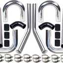 2" 8-Pcs Universal Intercooler Pipe Piping Turbo Polished Aluminum Kit with Silicone Hoses and Stainless Steel T-Clamps