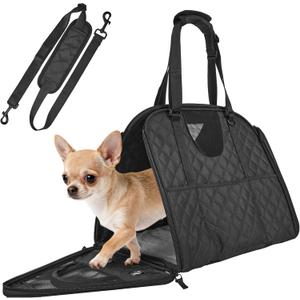Fully Opening Cat Soft-Sided Carriers, Self-Locking Zipper, Cat Transport Carrier with 3 Pockets, Breathable Cat Carrier Soft, Perfect for Traveling, Outdoor Activity and Driving Up to 16 Lbs(Black)