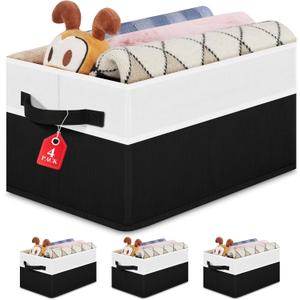 Large Shelf Storage Bins [4 Pack],Decorative Collapsible Storage Basket,Fabric Closet Organizer and Home Storage Cubes with Handles for Organizing Books, Clothes, Toys, NurseryBlack
