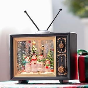 10" Christmas Snow Globes Lantern, Sparkling Musical Snowman Choir Water TV, USB and Battery Powered Christmas Home Tabletop Decorations Gift