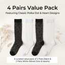 4 Pairs Pattern Knee High Stockings for Women, Dot Sheer Thin Socks, Elegant Design and Stretchy Breathable Knee High Socks for Summer, Party, Various Occasions, Black White Polka Dots & Hearts