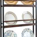 MyGift 3-Tier Wall Mounted Plate Display Rack  Industrial Matte Black Metal & Dark Burnt Wood Storage for 6-10 Inch Plates, Decorative Plate Holder for Kitchen or Dining Room