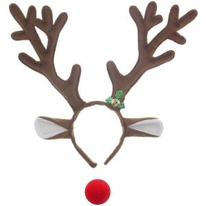 Reindeer Antlers Headbands with Red Nose for Adults Teens Christmas Santa Holiday Parties (One Size)