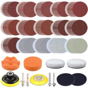 3 Inch Sanding Disc Drill Polishing Kit Sanding Attachment, 150 Pcs Wet Dry Car Headlight Restoration Kit Hook and Loop Sandpaper with 1/4" Shank, Backing Pads, Interface Pads and Polishing Pads