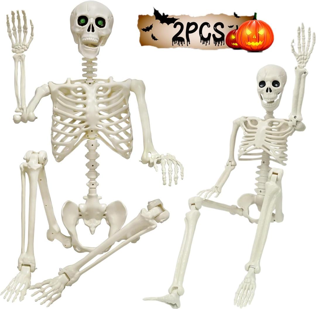UMEELR Halloween Life Size Skeleton, 5.4ft & 3ft Full Body Poseable Skeleton with Movable Joints for Halloween Outdoor Graveyard Haunted House Party Prop Decoration