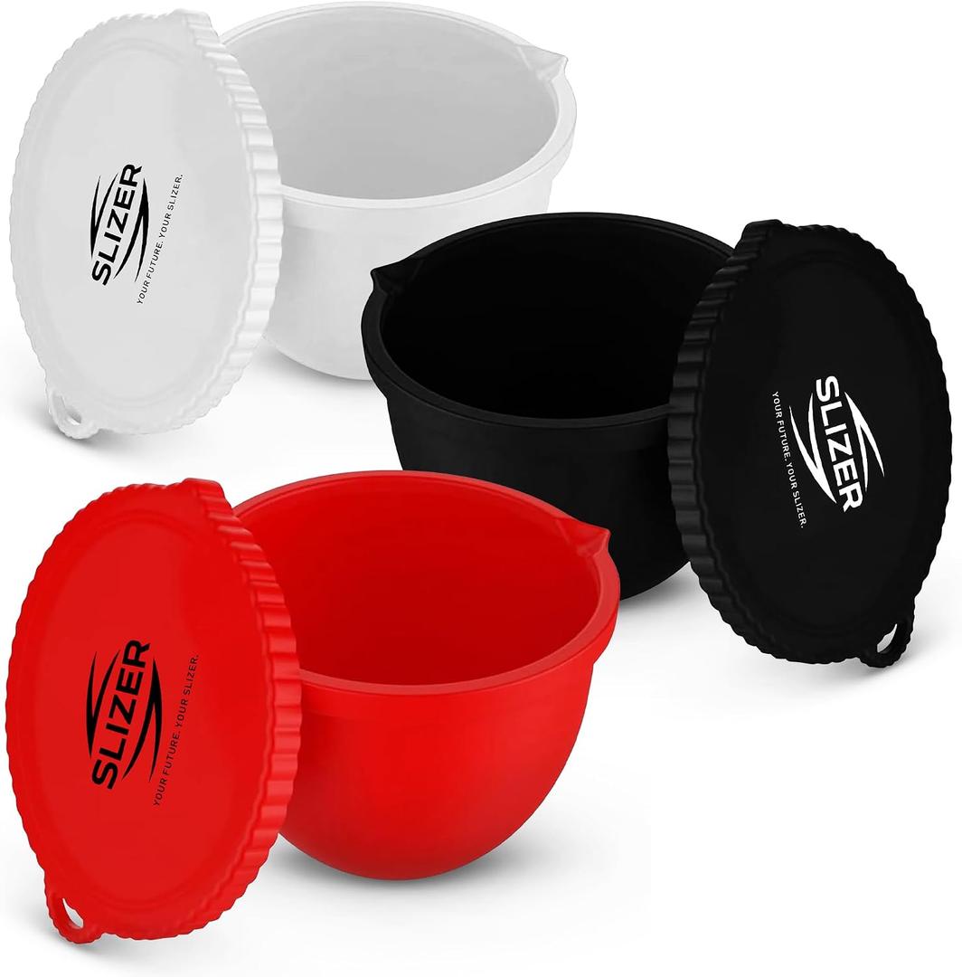 SLIZER 5 Qt Tilt-Head Silicone Bowl Liners for Kitchenaid Stand Mixer,3-Pack with Storage Lids, BPA-Free Nonstick, Cold/Heat Resistant Silicone, Heavyweight Thick Design