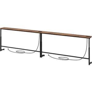 Kitstorack 102.3" Extra Long Behind Couch Table, Adjustable Height Narrow Console Table with 2 Power Strips, Split Design for Separate Wall Use, Anti-Scratch Tip, Rustic Brown for Living Room