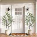 Artificial Olive Tree 5FT, Faux Olive Tree with Natural Trunk & Realistic Leaves & Fruits, Fake Olive Tree with White Planter, Artificial Plant for Home Decor & Housewarming Gift, 1 Pack