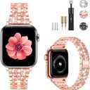 Fitlink Apple Watch Bands Compatible with Apple Watch 42/44 mm Series 7 Series 6, Dressy Bling Metal Adjustable Apple Watch Bands for Apple Watch 7/6/5/4/3/2/1/SE Rose Gold