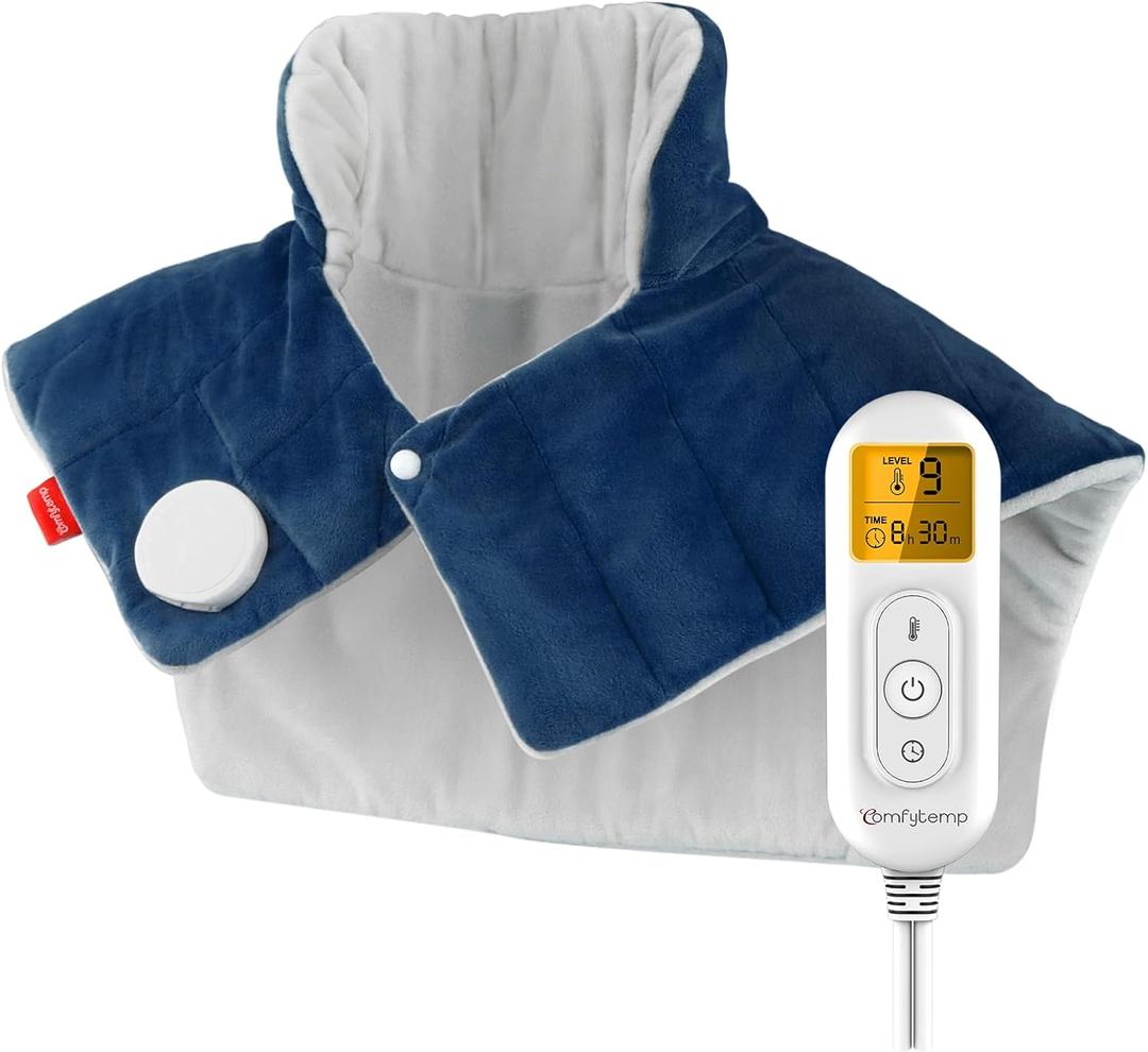 Comfytemp Heating Pad for Neck and Shoulders and Back, 2.6lb Weighted Electric Heating Pads, Large Heated Wrap, 9 Heat Settings & 11 Timer, Valentines Birthday Gifts for Women Men Mom Dad, Dark Blue