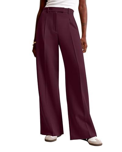 NIMIN Women Wide Leg Pants High Waisted 2026 Dressy Office Work Trousers Business Casual Pants with Pockets Burgundy, L