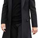 SOMTHRON Men's Casual Trench Coat Slim Fit Notched Collar Long Jacket Overcoat Single Breasted Pea Coat wih Pockets 2XL, Black 