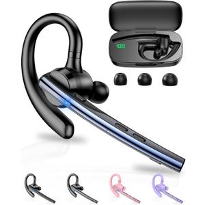 New Bee Bluetooth Headset V5.1 72H Talk Time Dual Mic with Mute Button for Business, Wireless Hand-Free Bluetooth Earpiece with 500mAh Charging Case for Cell Phone Calls Trucker Driver Laptop