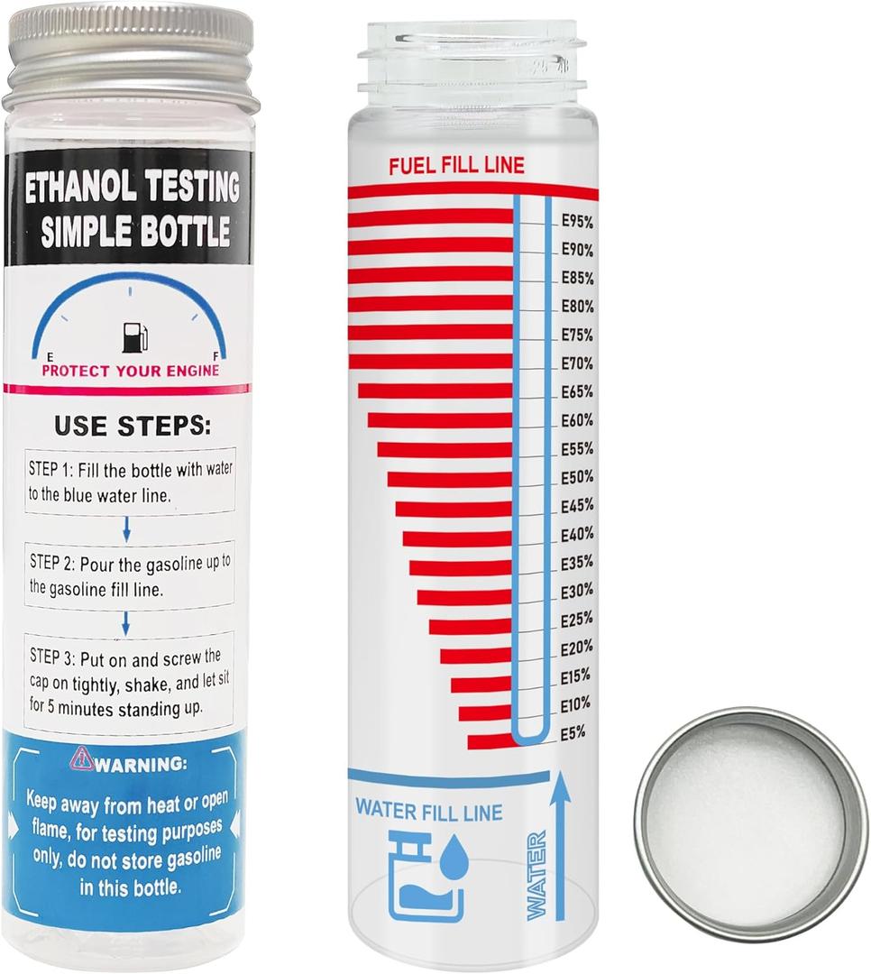 Gasoline Ethanol Tester Kit, Reusable Fuel Test Bottle for Testing E85 or Ethanol Levels, Wide Mouth Design - 2 Pack