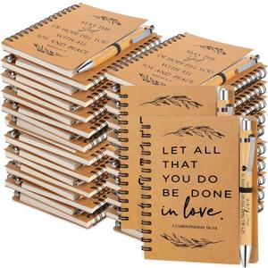 Kosiz 100 Pcs/ 50 Set Mother's Day Christian Gift Bulk Include Spiral Notebook and Bible Verse Ballpoint Pen Prayer Journal Religious Gift for Church Members & Study Groups Women Men Sunday School (Brown)