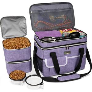 BAGLHER Dog Travel Bag for Supplies - Double-Layer Airline Approved Weekend Pet Travel Organizer Set for Dog and Cat Tote with 2 Pet Food Containers and 2 Collapsible Silicone Bowls Black