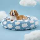 Lesure Shown on TV Donut Dog Beds Large Sized Dog - Round Pet Beds for Calming Puppy with Washable Cover, Orthopedic Modern Home Decor Beds with Jacquard Shaggy Plush & Anti Slip Bottom, 33 InchBlue