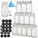 DkOvn 12pcs Glass Spice Jars with Labels, 6oz Empty Spice Jars with Mental Caps, Shaker Lids, Collapsible Funnel, Chalk Pen, Seasoning Organizer for Spice Rack
